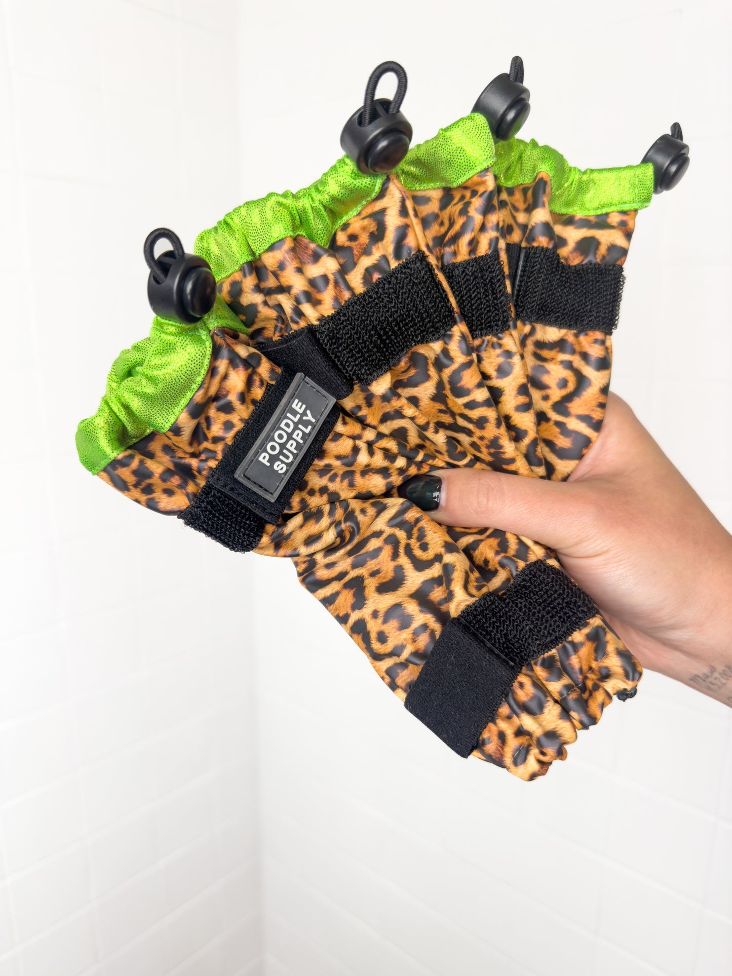 Poodle Supply Set 4 Leg Protectors Full Neon Lime Leopard Toy/ Miniature/ Medium