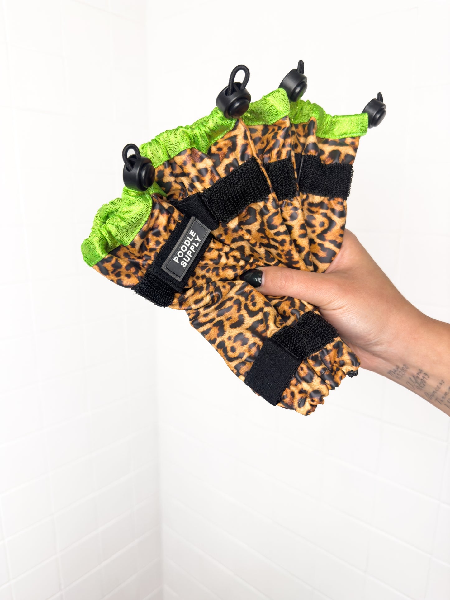 Poodle Supply Set 4 Leg Protectors Full Neon Lime Leopard Toy/ Miniature/ Medium