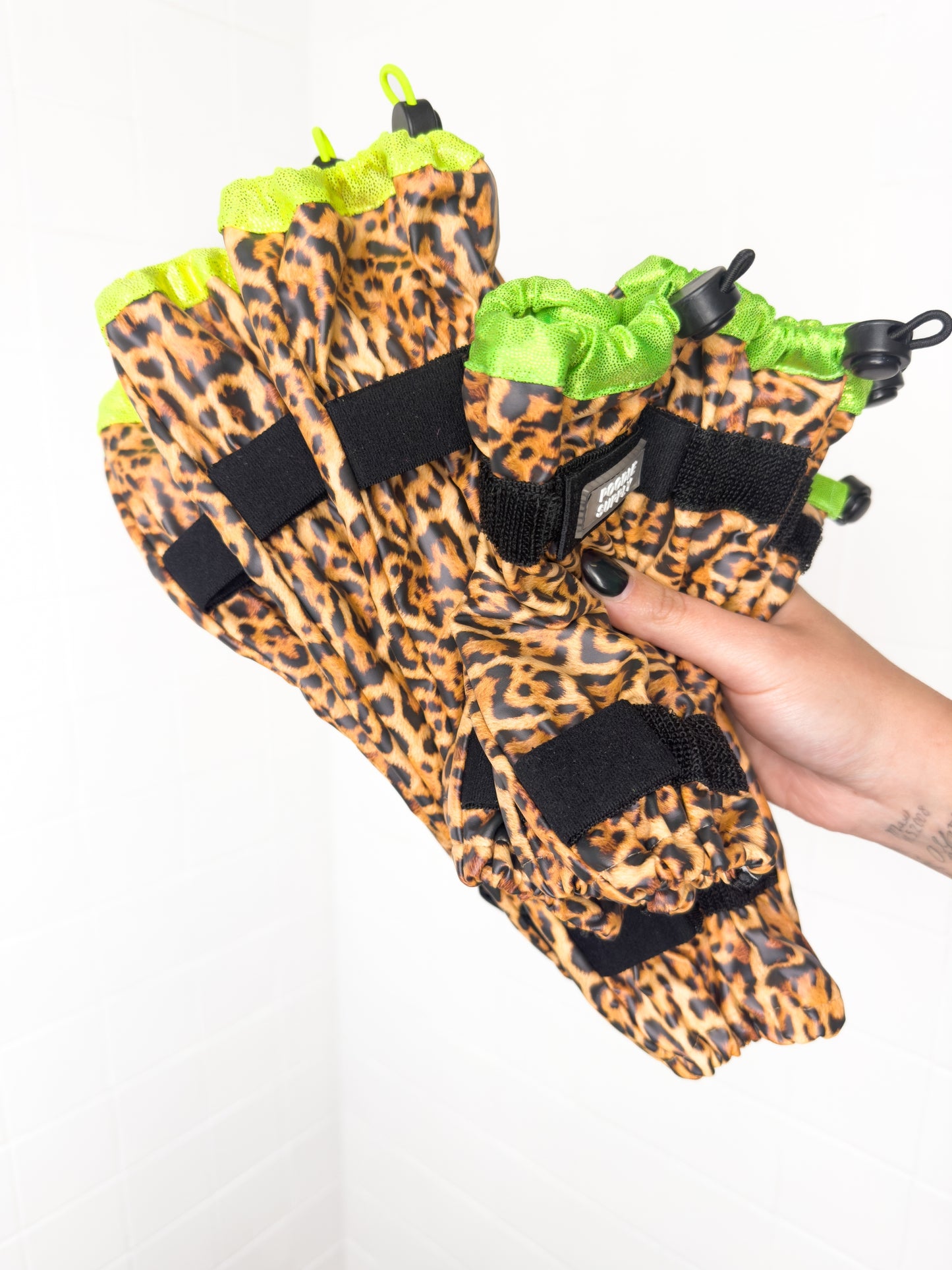 Poodle Supply Set 4 Leg Protectors Full Neon Lime Leopard Toy/ Miniature/ Medium