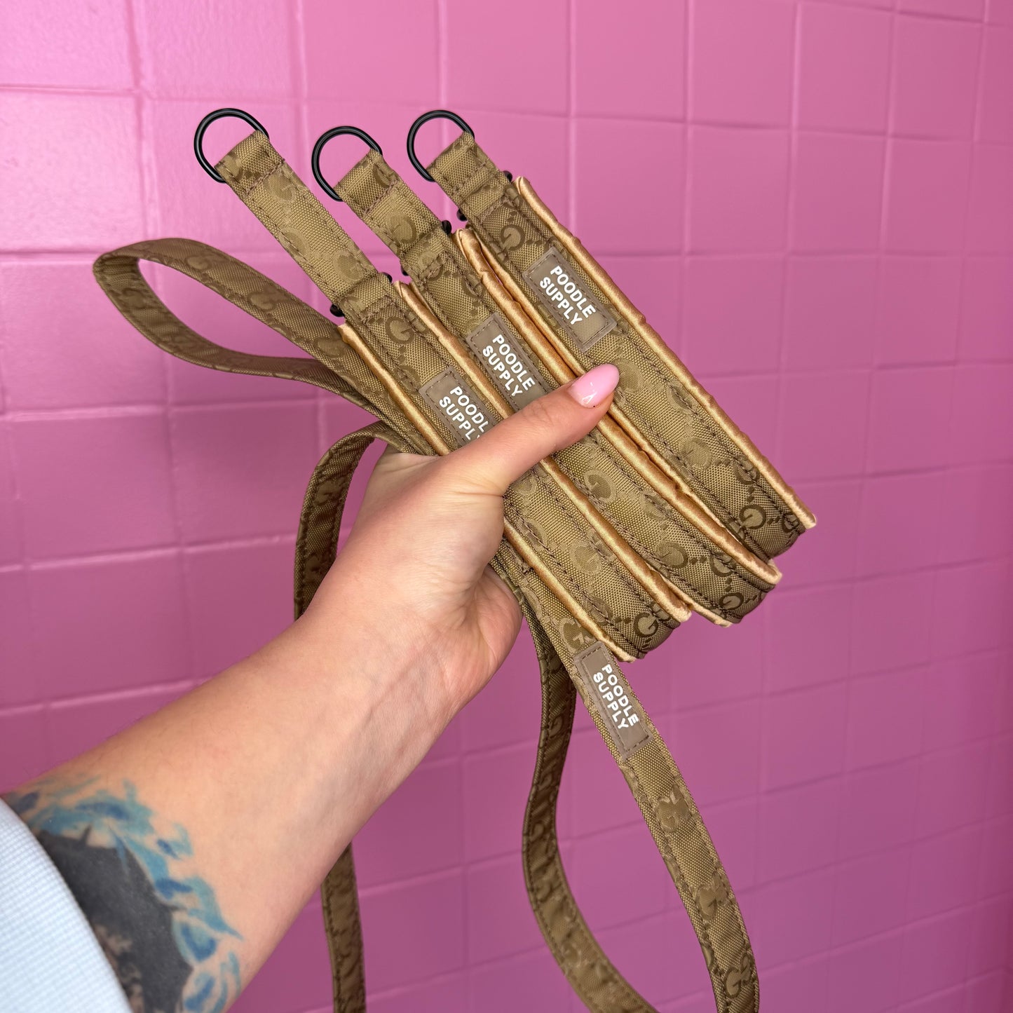 Poodle Mania Fluffy Martingale Satin Collar Italian Designer Beige