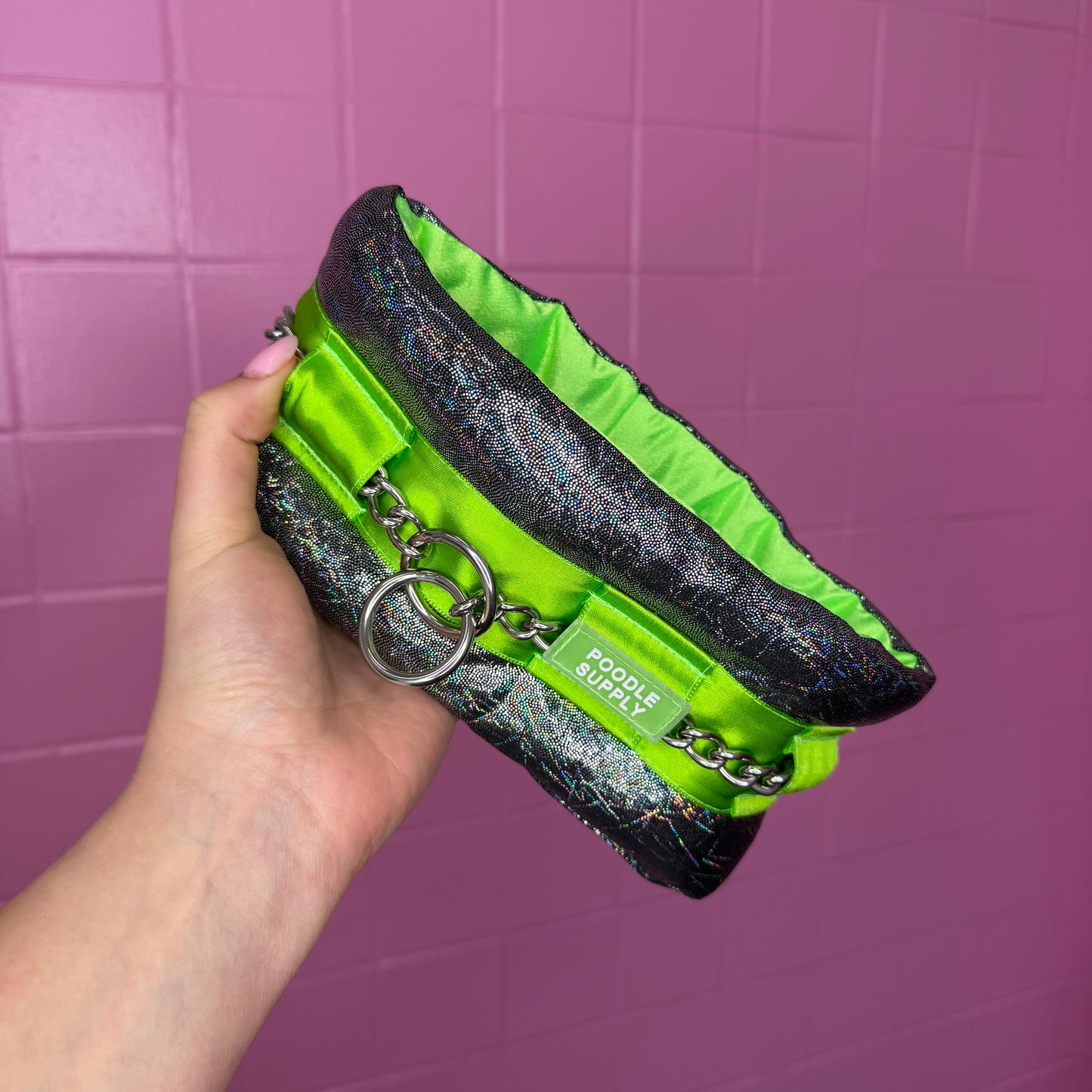 Fluffy Chain Collar - Lime Black