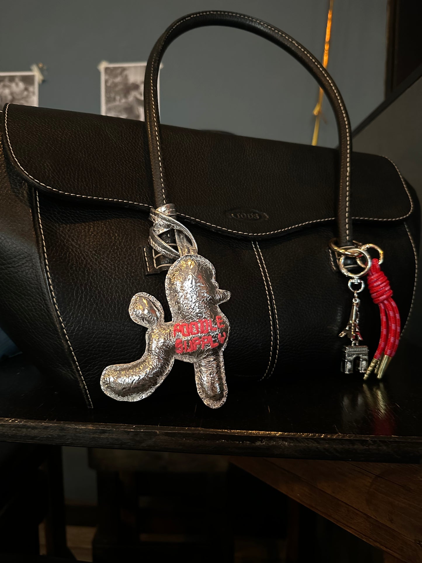 Poodle Charm Silver Blue 006