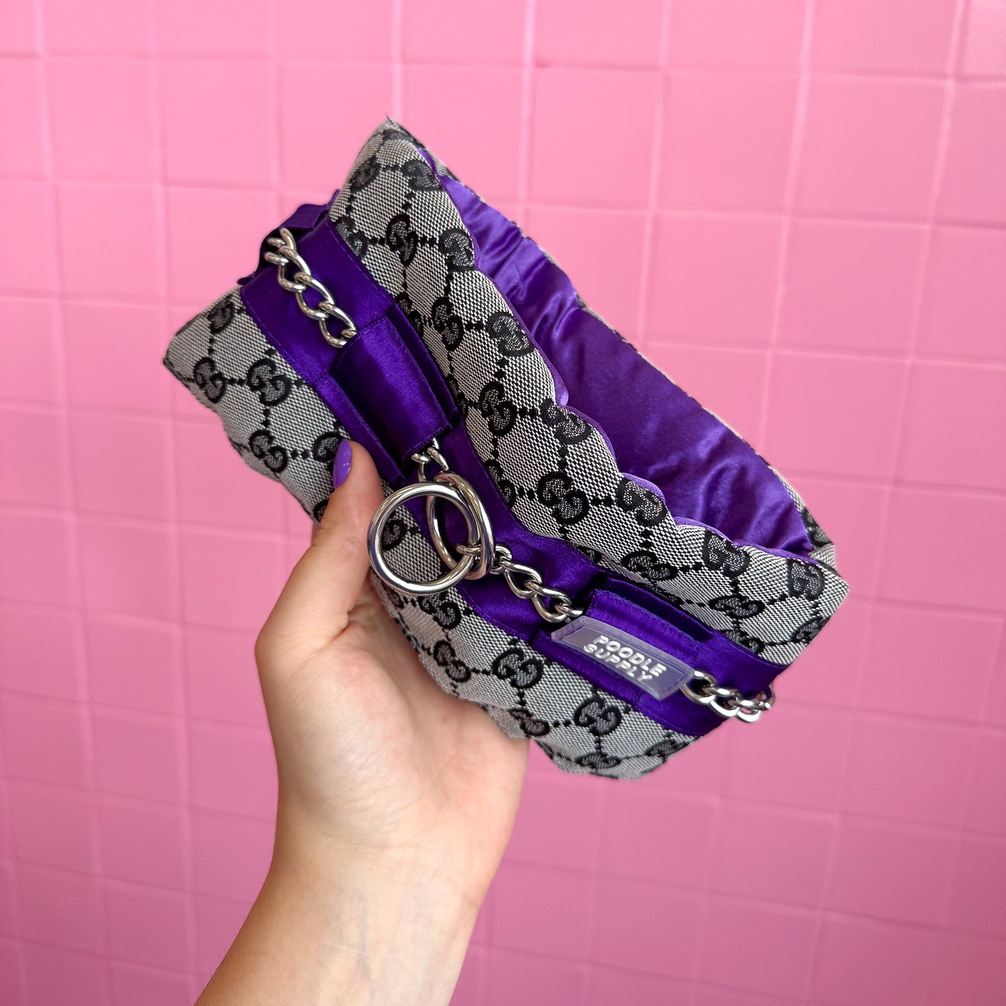 Fluffy Chain Collar Italian Designer Purple