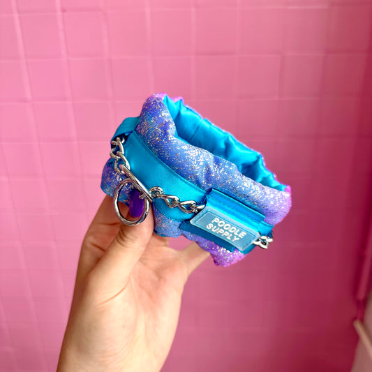 Fluffy Chain Collar Pink/Blue Glossy Rainbow with Blue