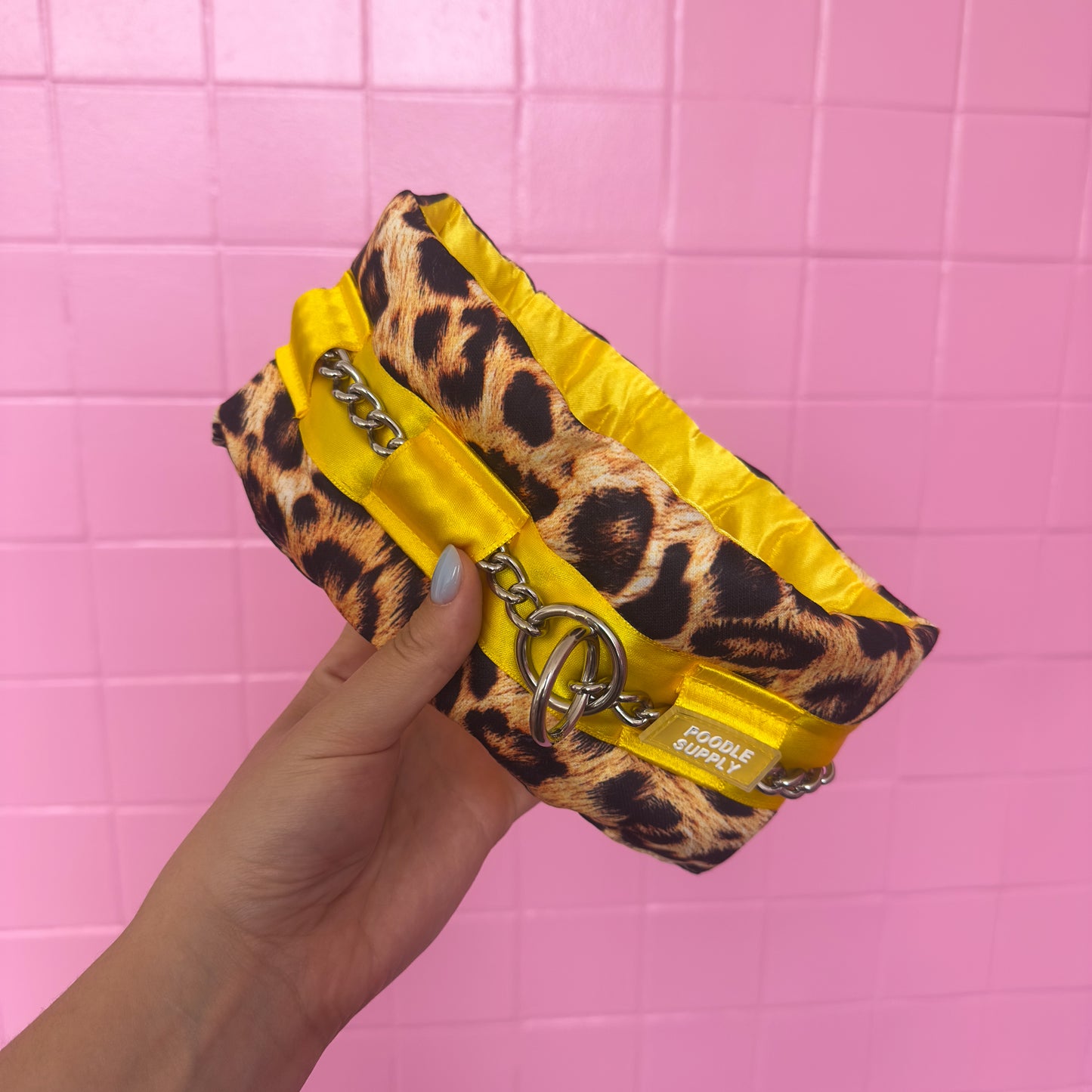 Fluffy Chain Collar Yellow Leopard