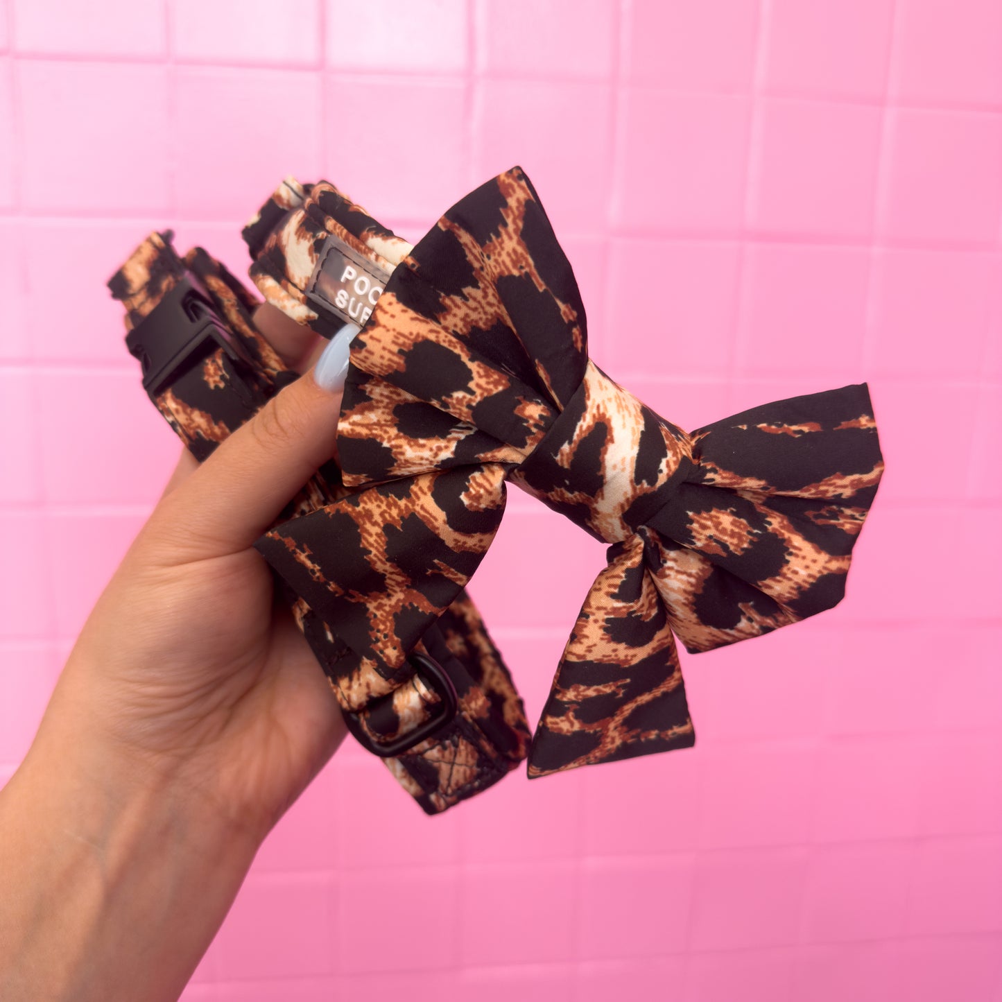 Fluffy Buckle Collar Leopard Supply w/ Removable Bow