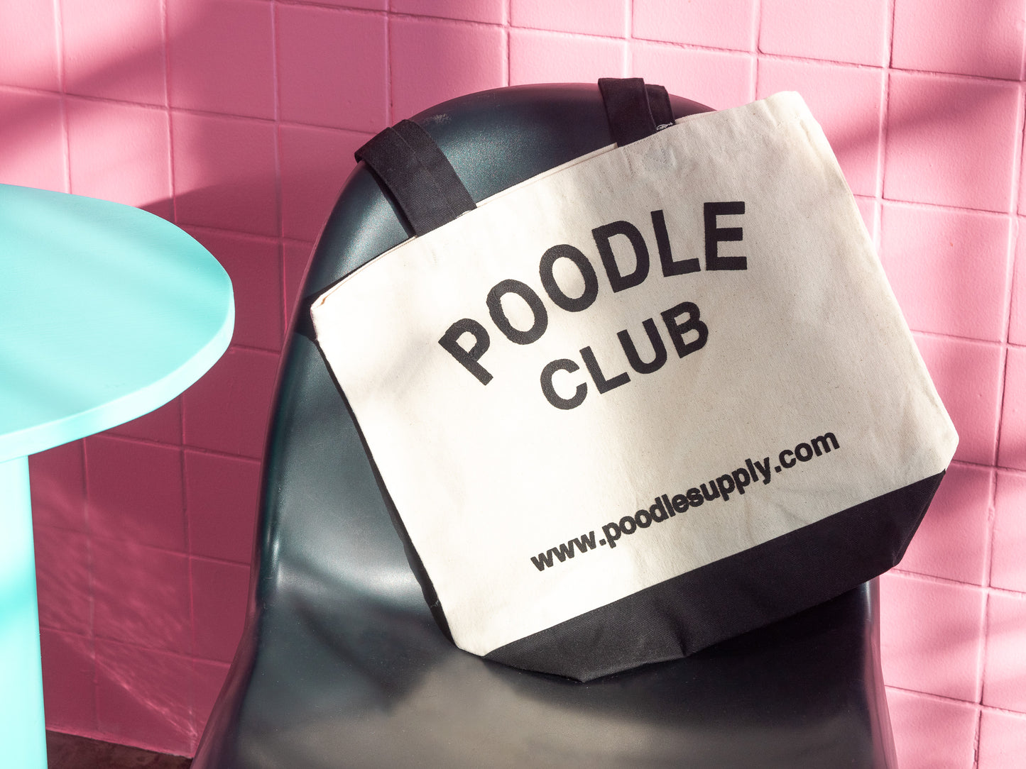 Poodle Supply "POODLE CLUB" Heavy Canvas Tote Bag - Natural White / Black