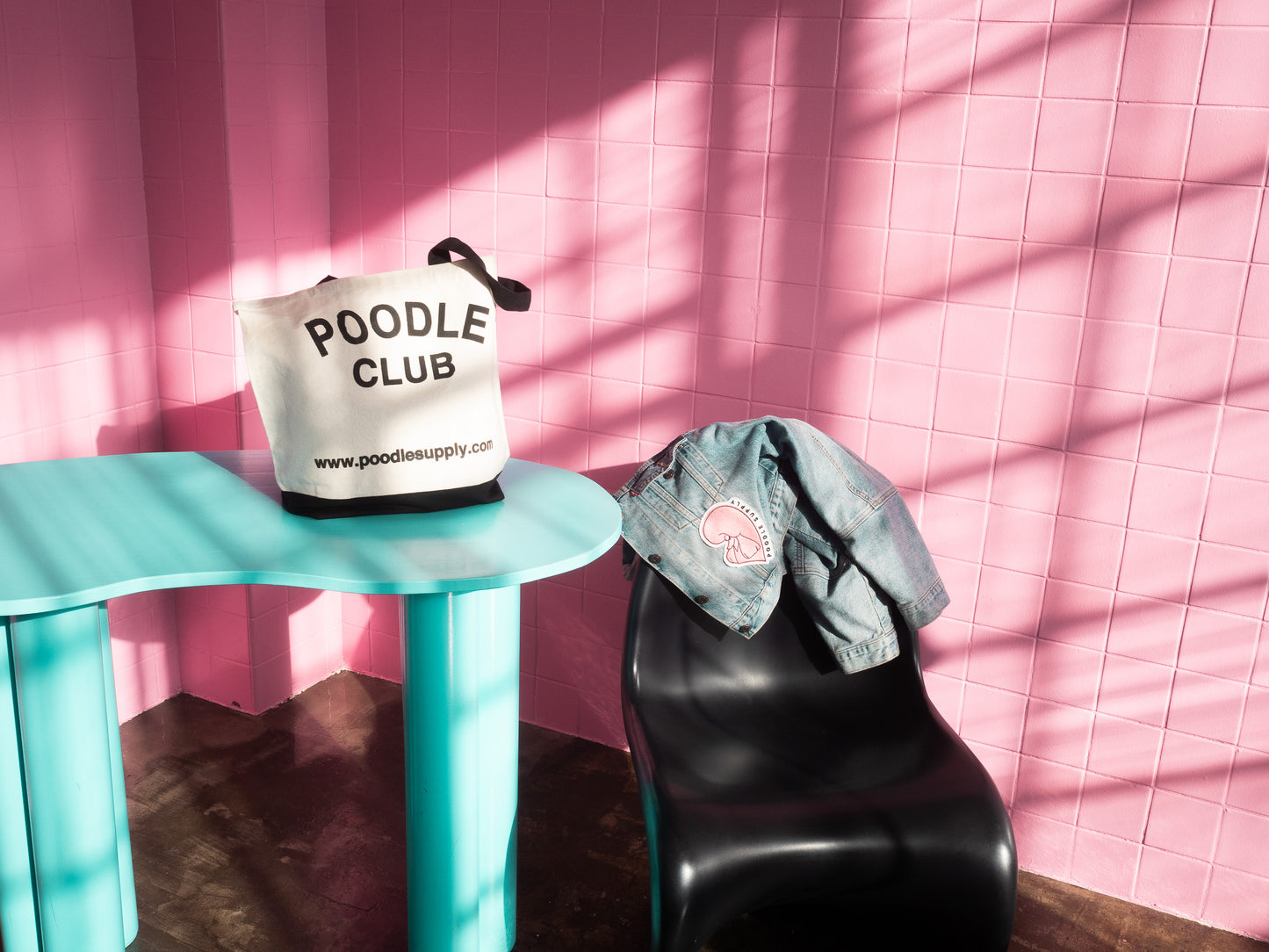 Poodle Supply "POODLE CLUB" Heavy Canvas Tote Bag - Natural White / Black