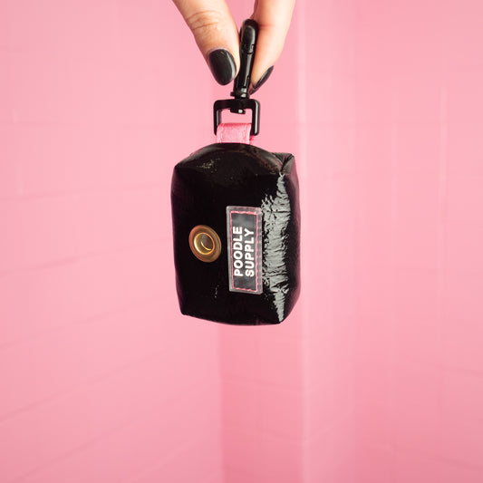 The Poop Bag - Eco Leather Black with Pink