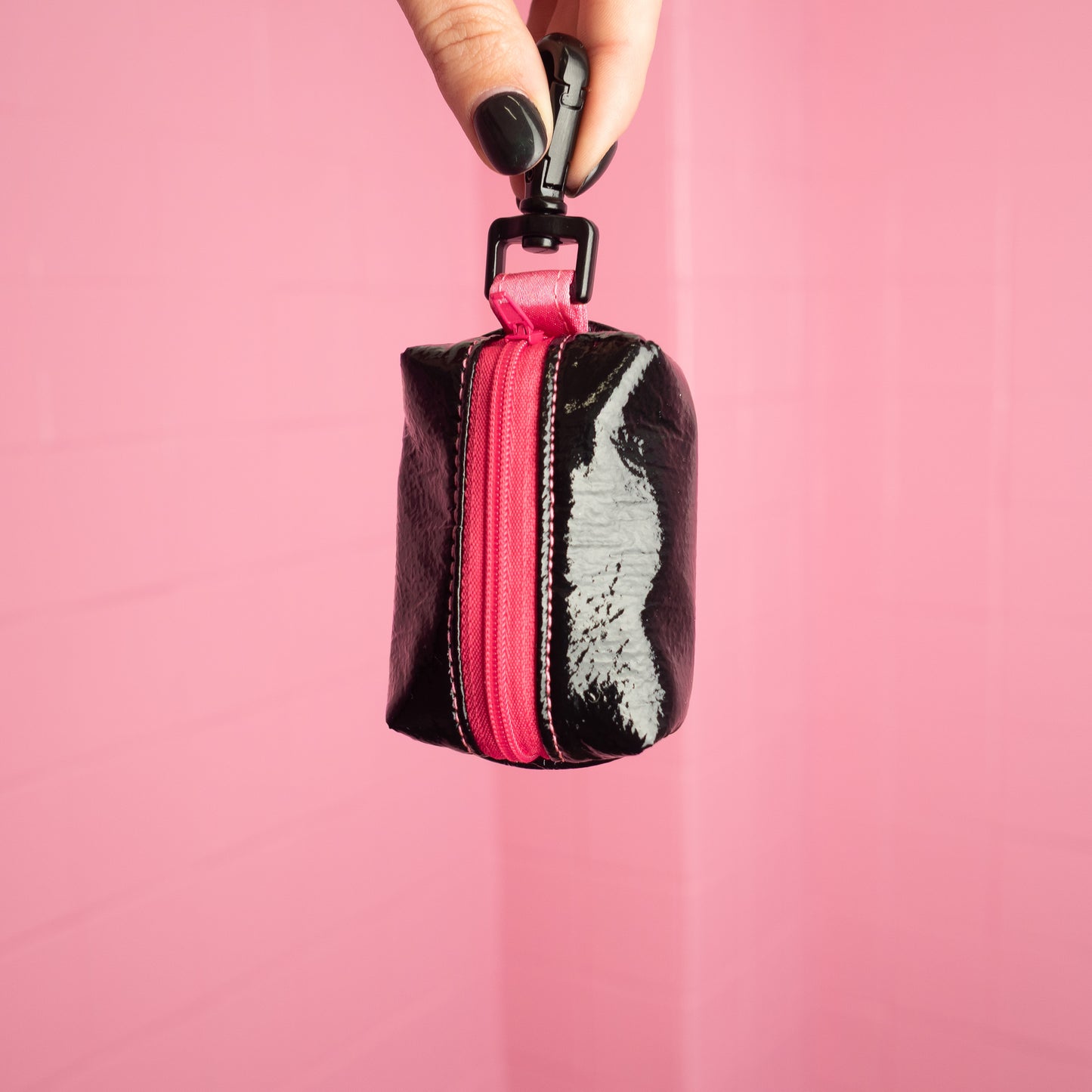 The Poop Bag - Eco Leather Black with Pink