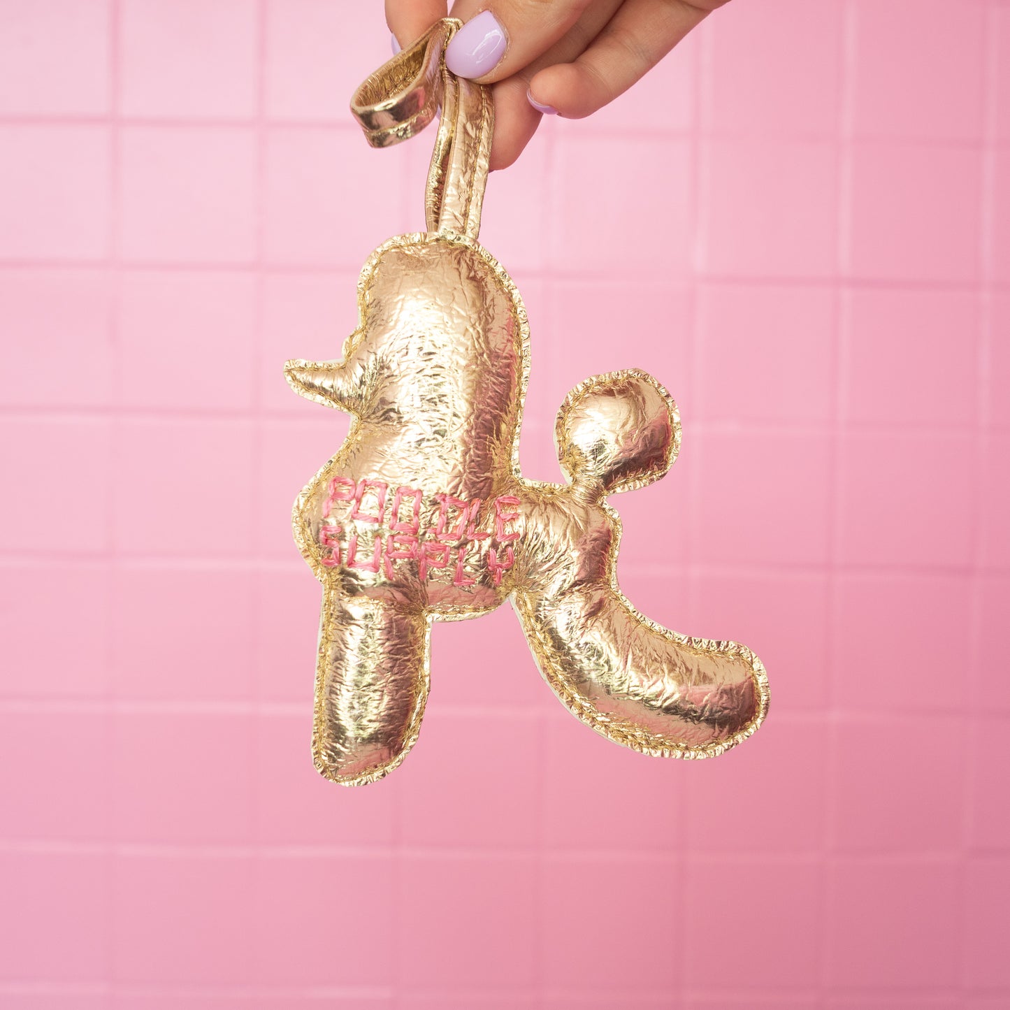 Poodle Charm Large Gold Bubblegum 003