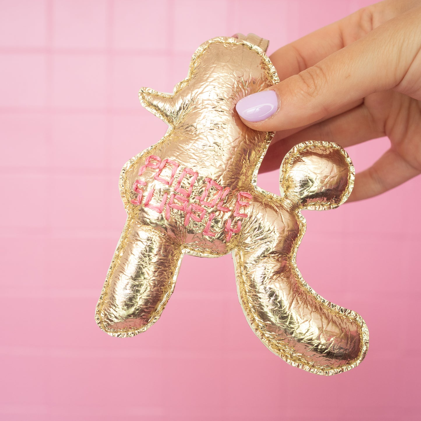 Poodle Charm Large Gold Bubblegum 003