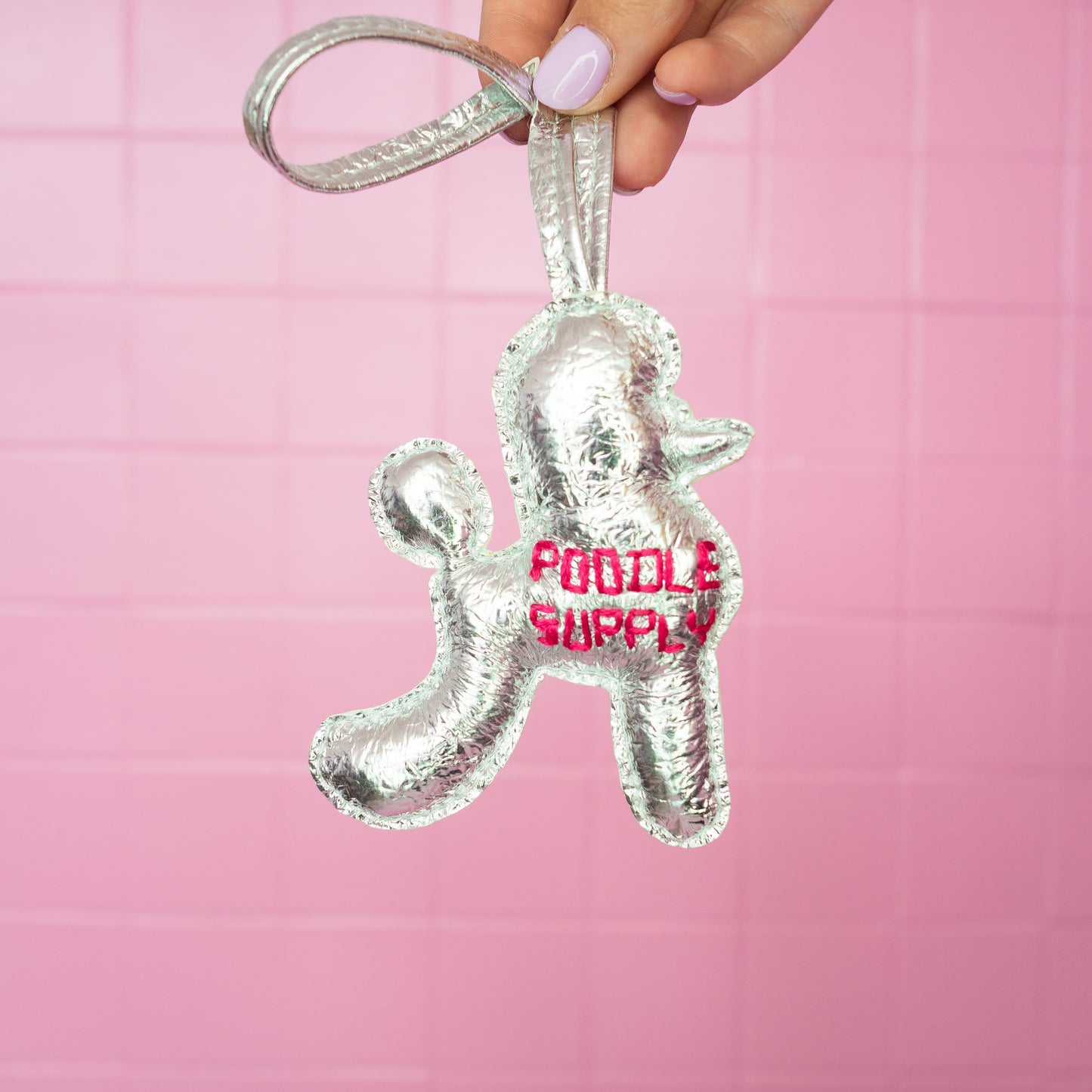 Poodle Charm Silver Magenta 008