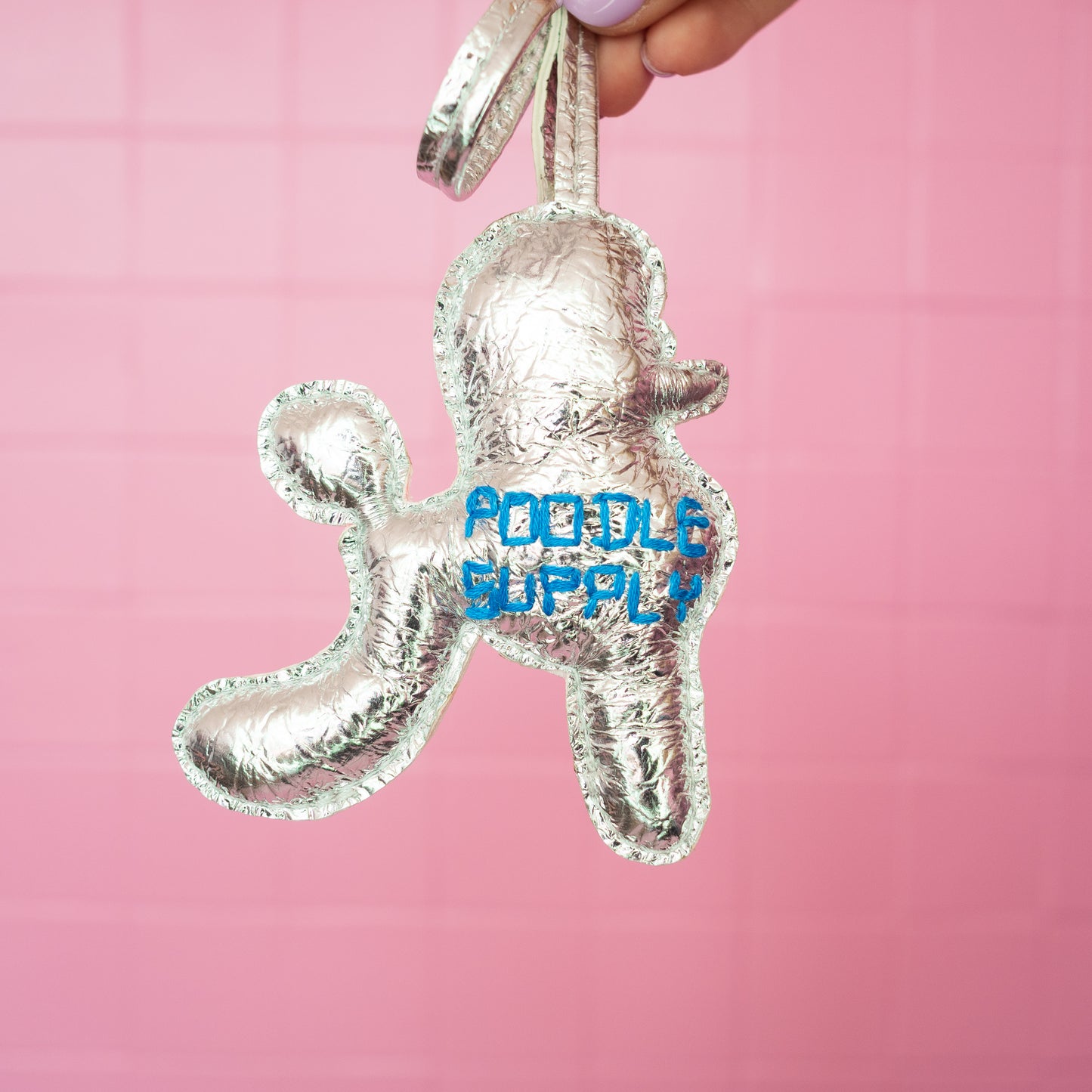 Poodle Charm Silver Blue 005