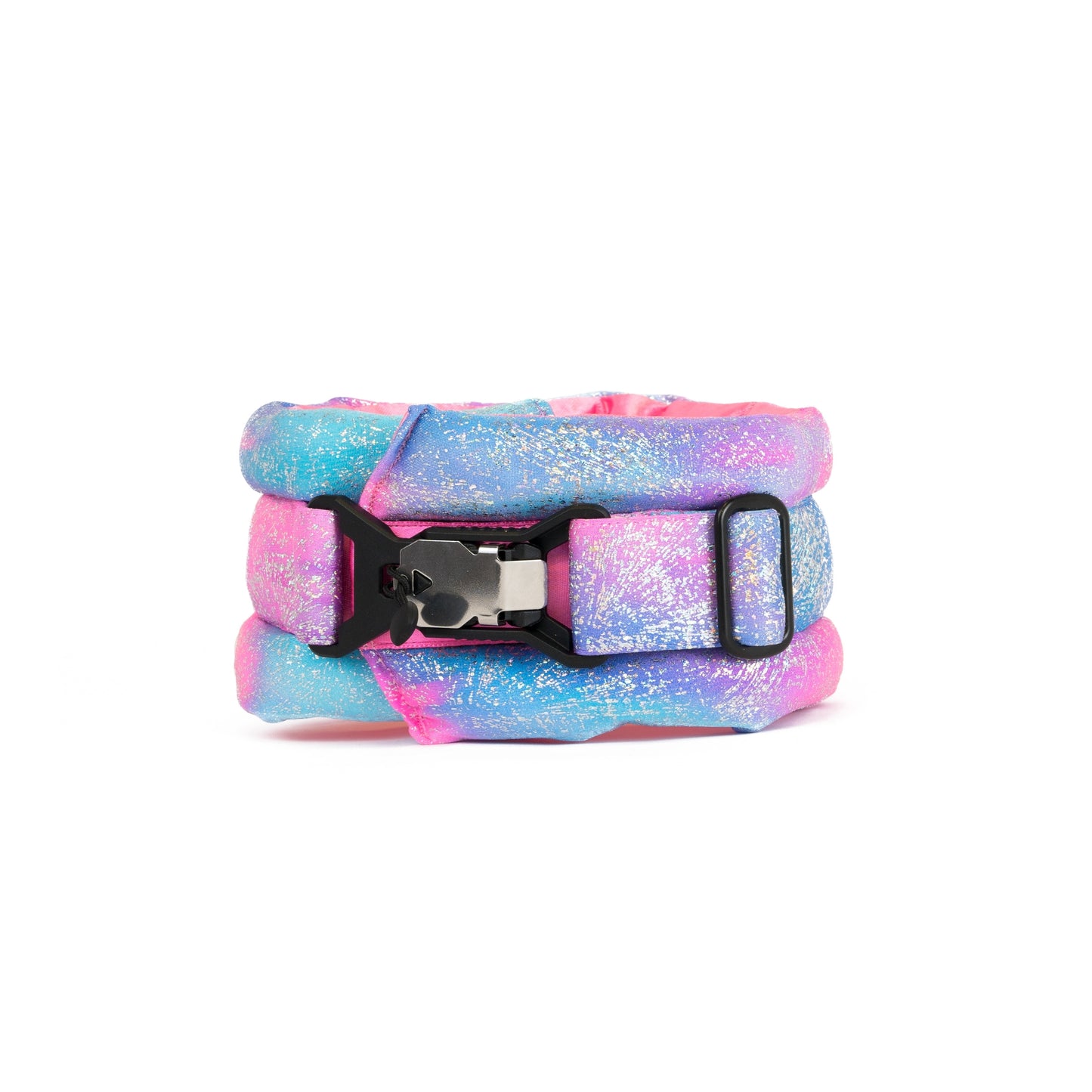 Toy / Miniature/ Medium Fluffy Magnetic Collar Pink/Blue Glossy Rainbow with Baby Pink