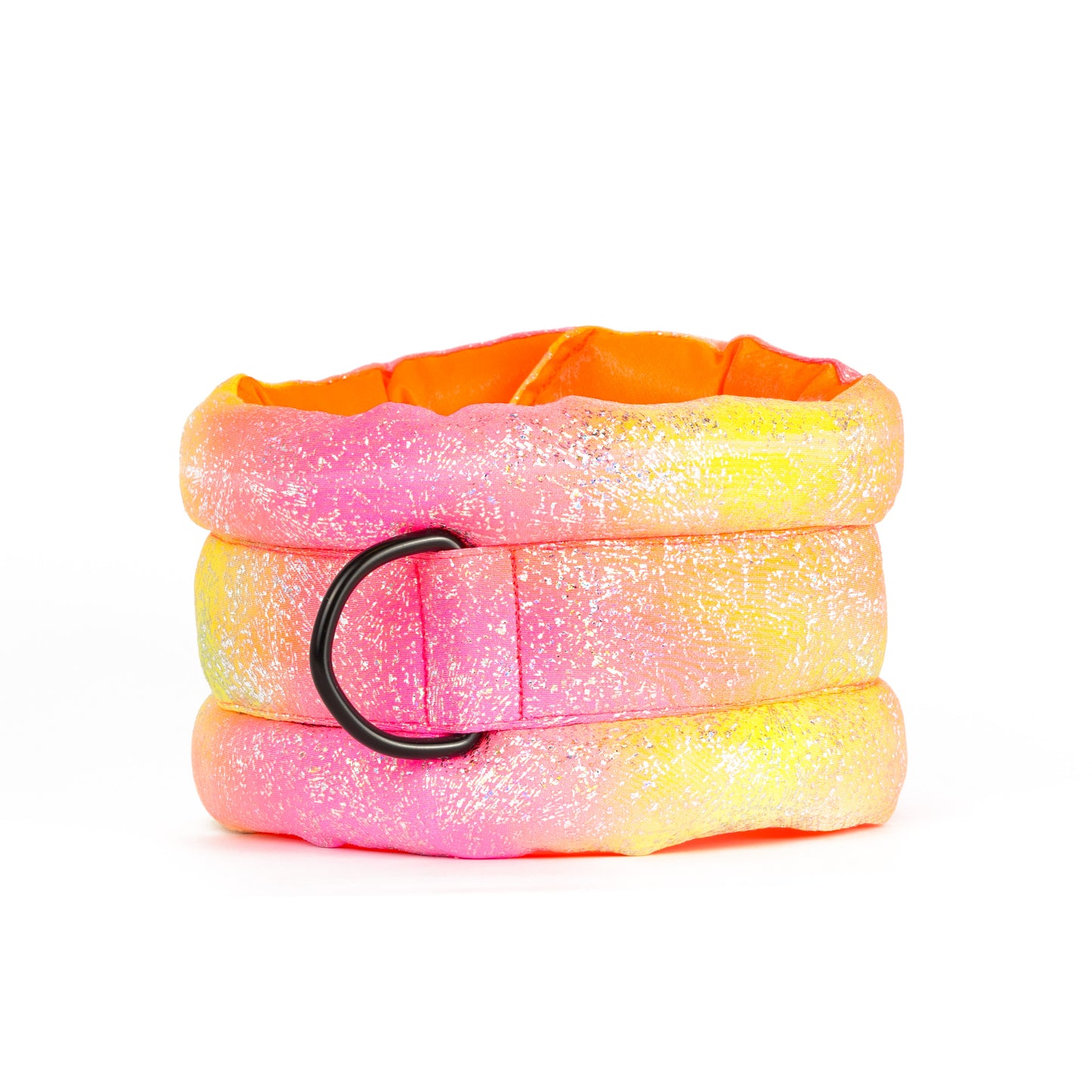Standard Fluffy Magnetic Collar Pink/Yellow Glossy Rainbow with Neon Orange