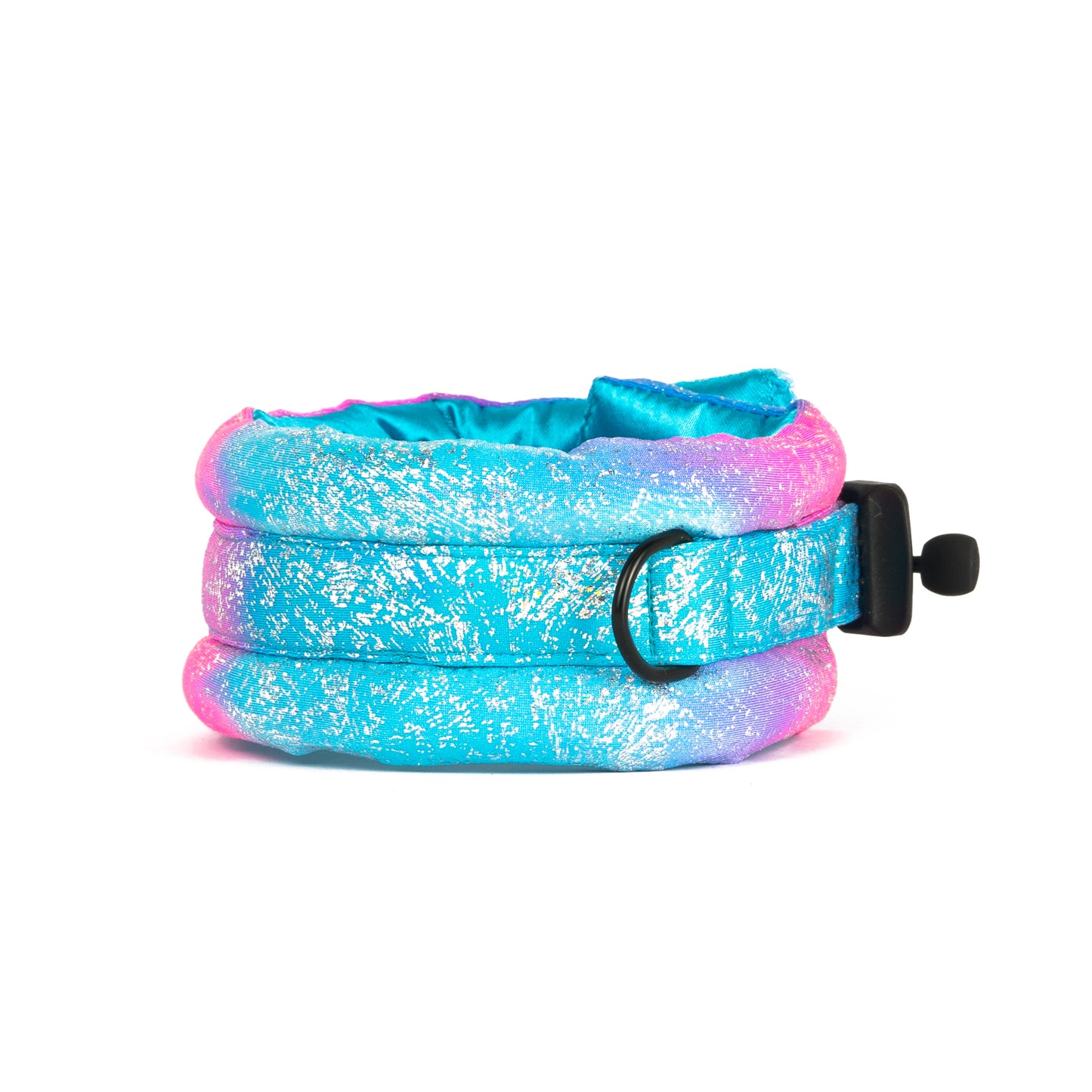 Toy / Miniature/ Medium Fluffy Magnetic Collar Pink/Blue Glossy Rainbow