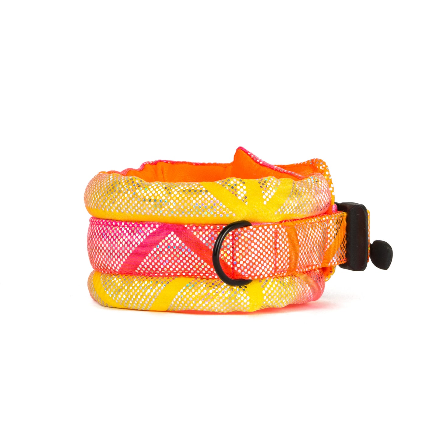 Toy / Miniature/ Medium Fluffy Magnetic Collar Neon Pink/Yellow Ombre with Neon Orange