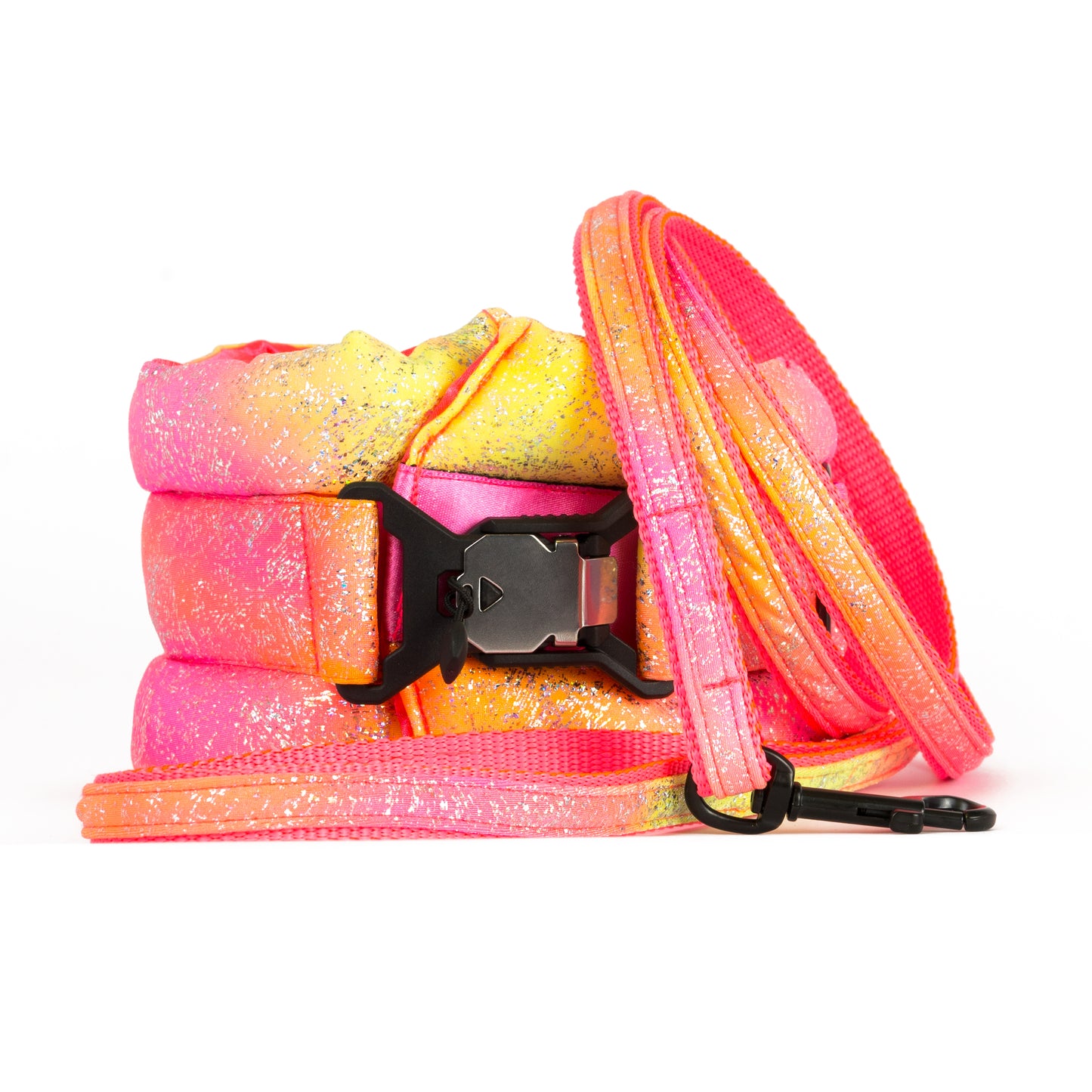 Standard Fluffy Magnetic Collar Pink/Yellow Glossy Rainbow with Neon Orange