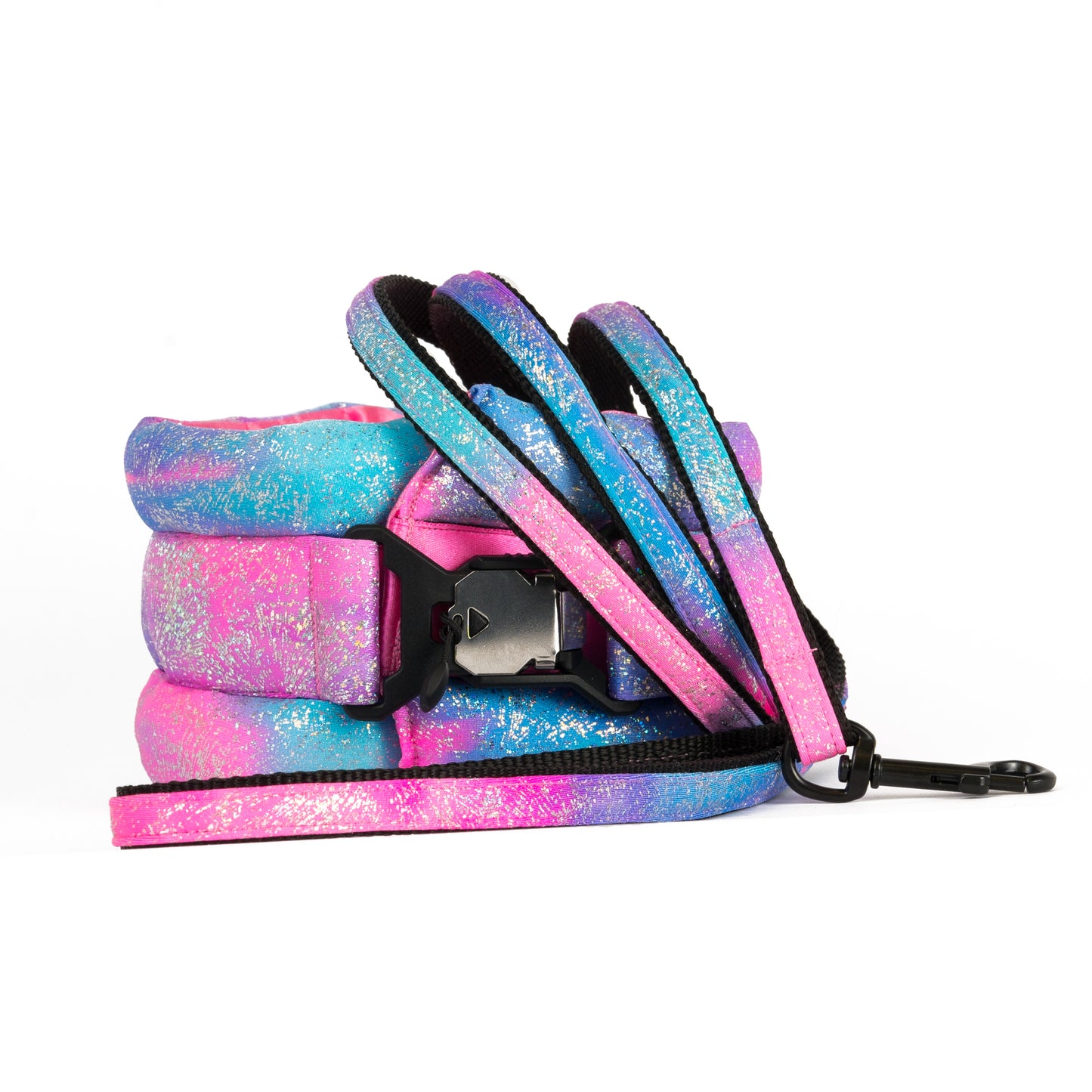 Standard Fluffy Magnetic Collar Pink/Blue Glossy Rainbow with Baby Pink