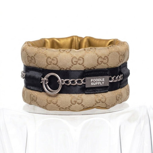 Fluffy Chain Collar Italian Designer Beige with Black