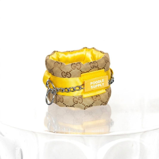 Fluffy Chain Collar Italian Designer Beige with Yellow