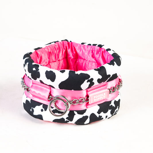 Fluffy Chain Collar - Cow - Strawberry Milkshake