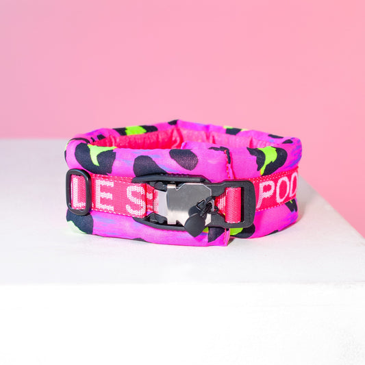 Poodle Mania Fluffy Magnetic Collar Pink Cheetah