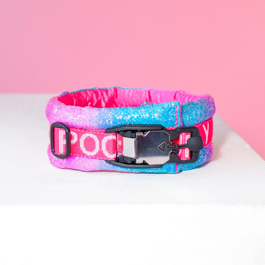 Poodle Mania Fluffy Magnetic Collar Pink/Blue Glossy Rainbow Pink