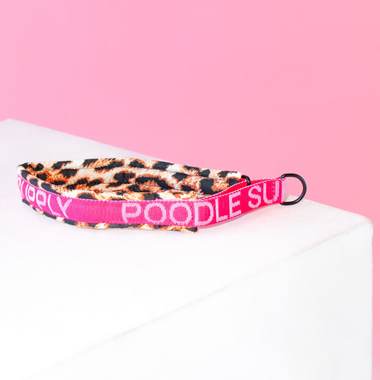 Poodle Mania Fluffy Martingale Satin Collar Pink Leopard