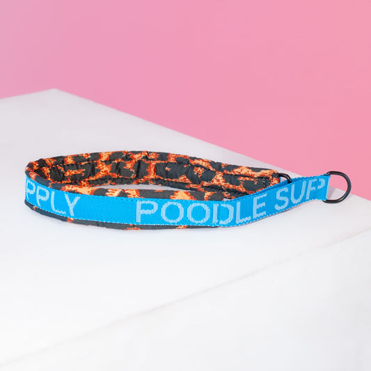 Poodle Mania Fluffy Martingale Satin Collar Blue Leopard