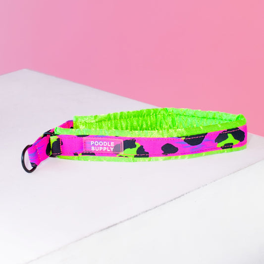 Poodle Mania Fluffy Martingale Satin Collar Lime Cheetah - THE ICON