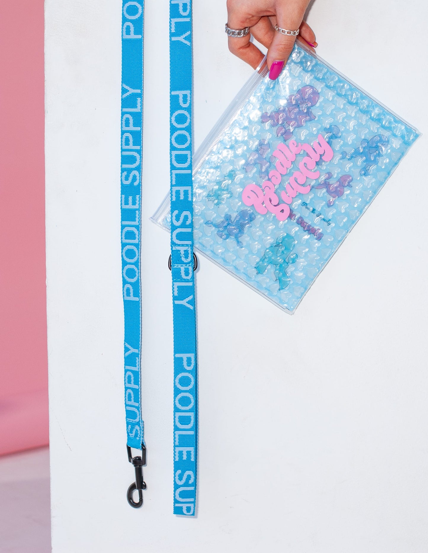 Poodle Mania Essential Leash Blue + Pouch Bag with Sticker Set
