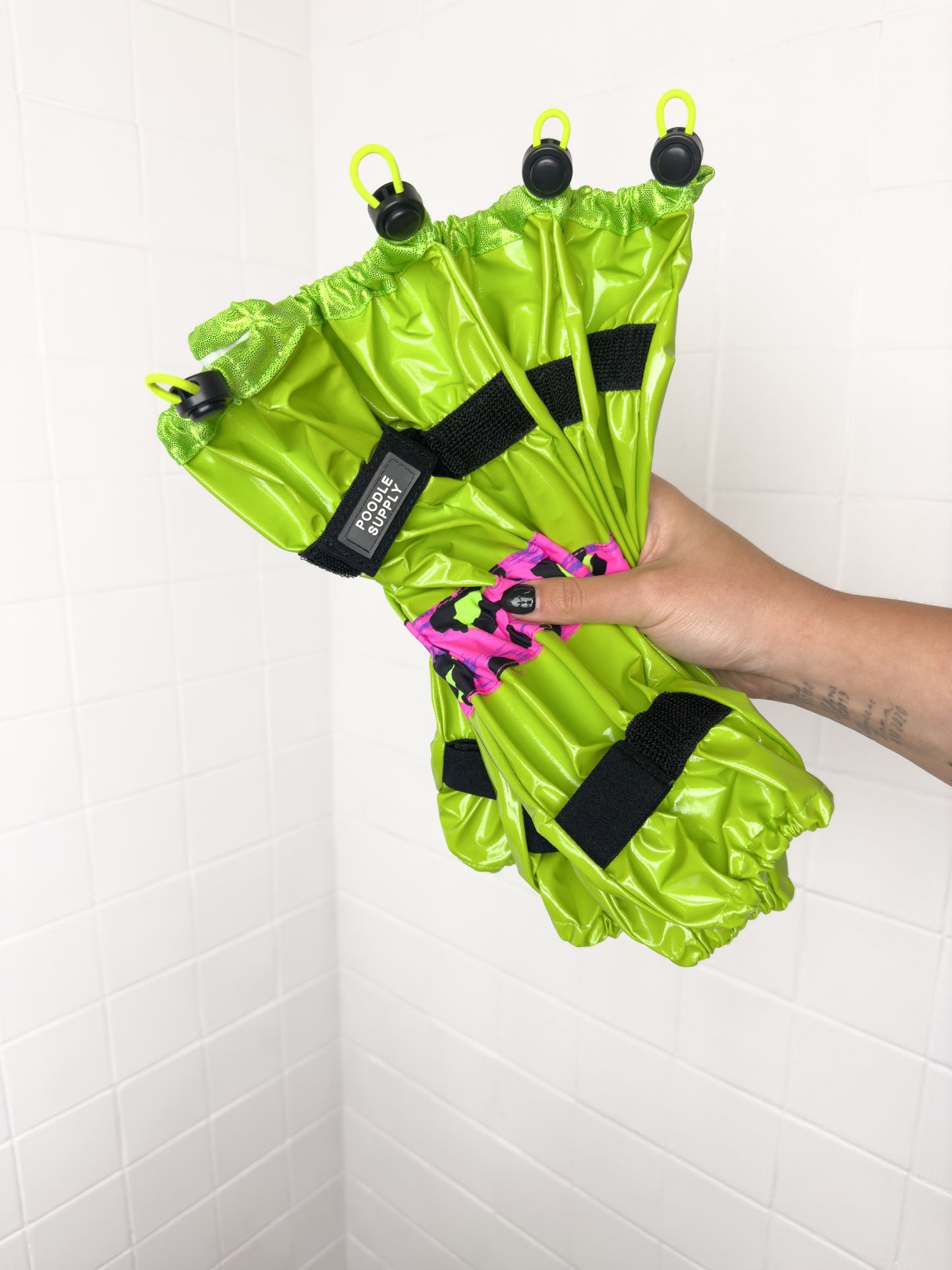 Poodle Supply Set 4 Leg Protectors Neon Lime Cheetah Limited Edition