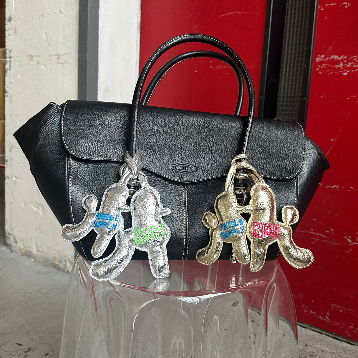 Poodle Charm Silver Blue 005