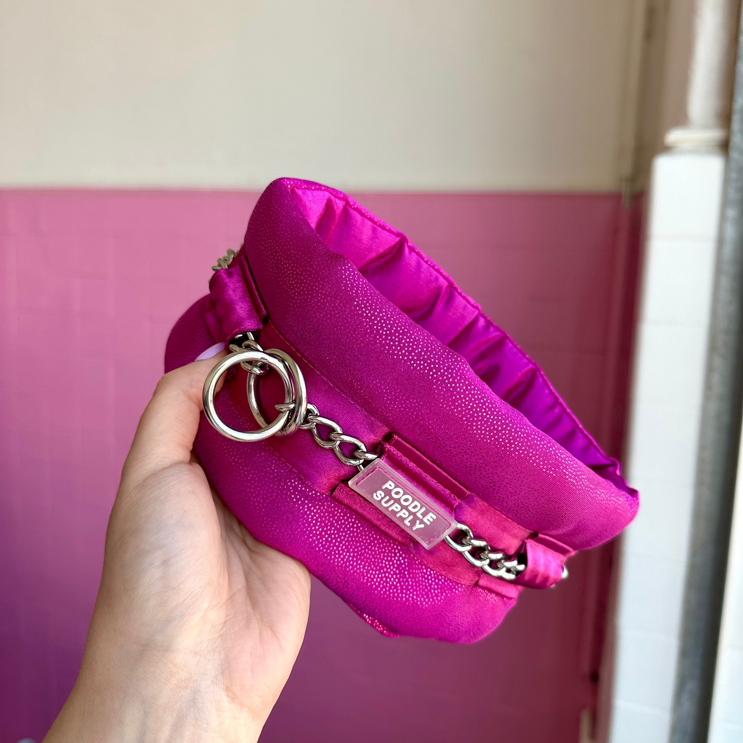 Fluffy Chain Collar Glitter Dragonfruit