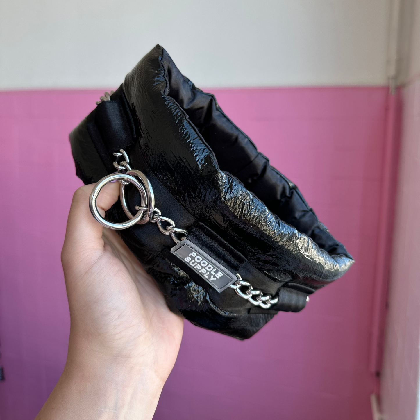 Fluffy Chain Collar Eco Leather Black