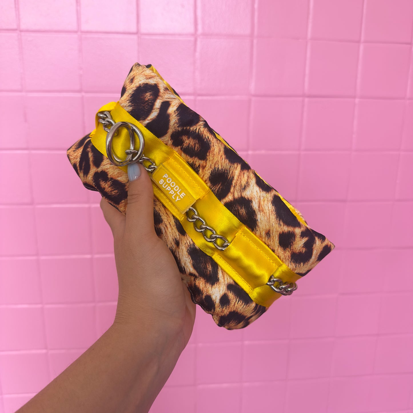 Fluffy Chain Collar Yellow Leopard