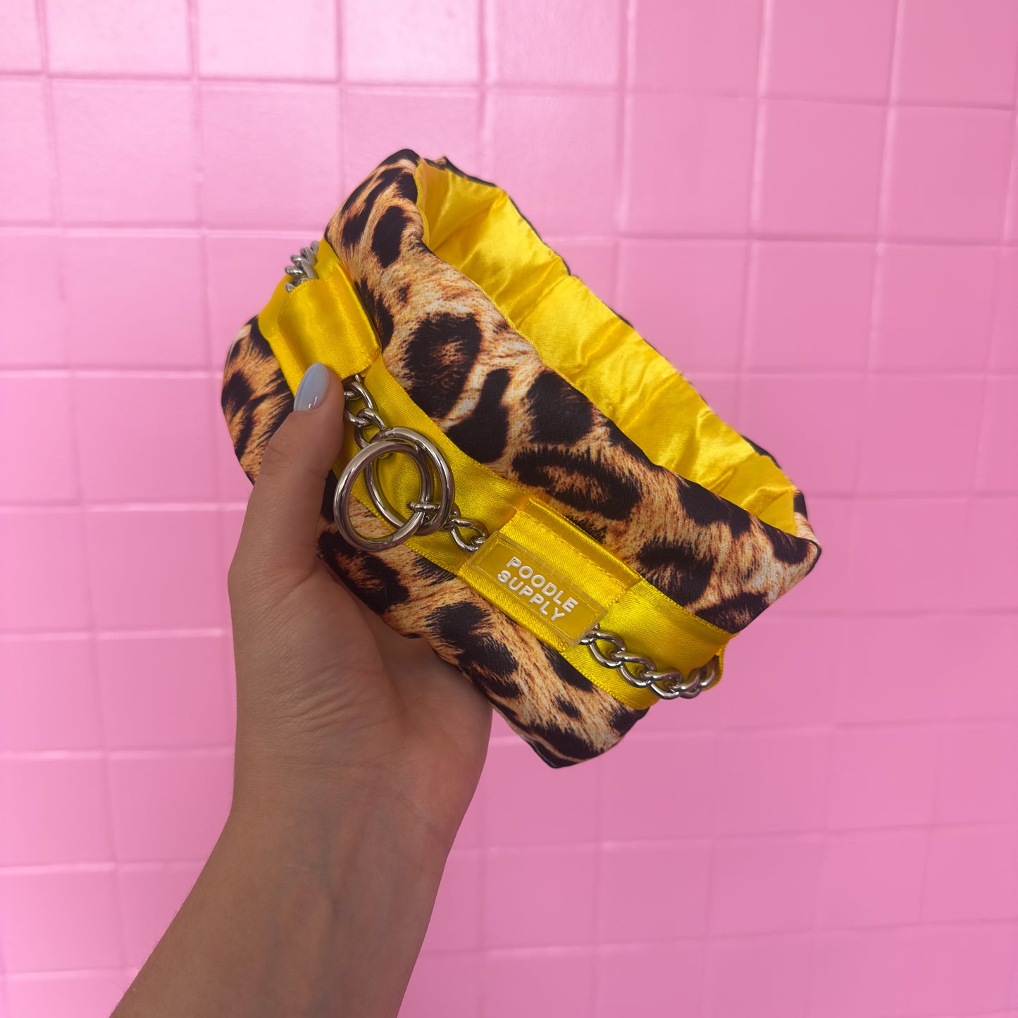 Fluffy Chain Collar Yellow Leopard