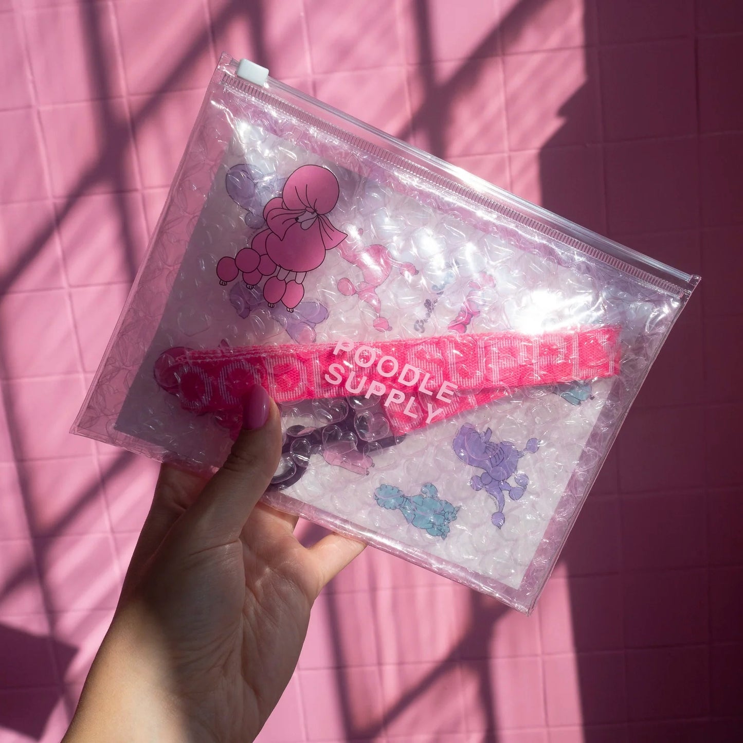 Poodle Mania Essential Leash Pink + Pouch Bag with Sticker Set