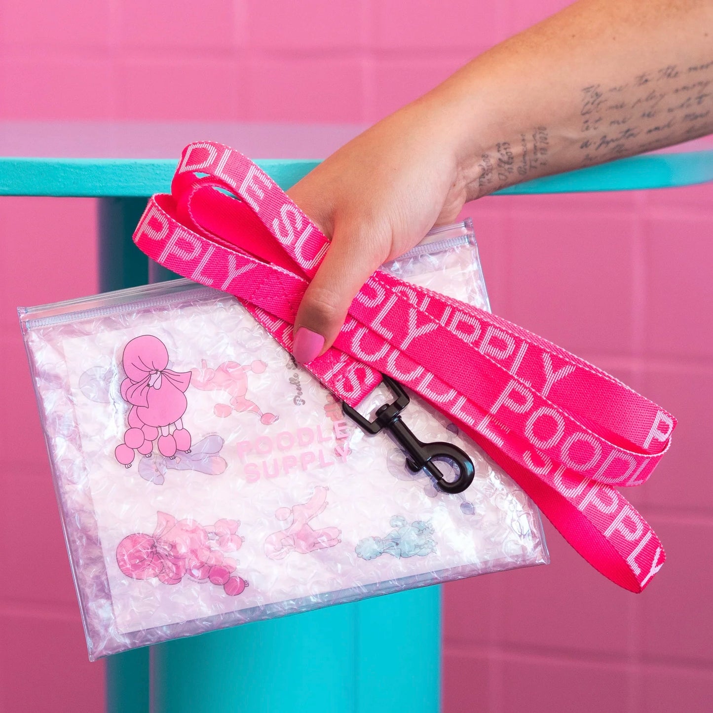 Poodle Mania Essential Leash Pink + Pouch Bag with Sticker Set