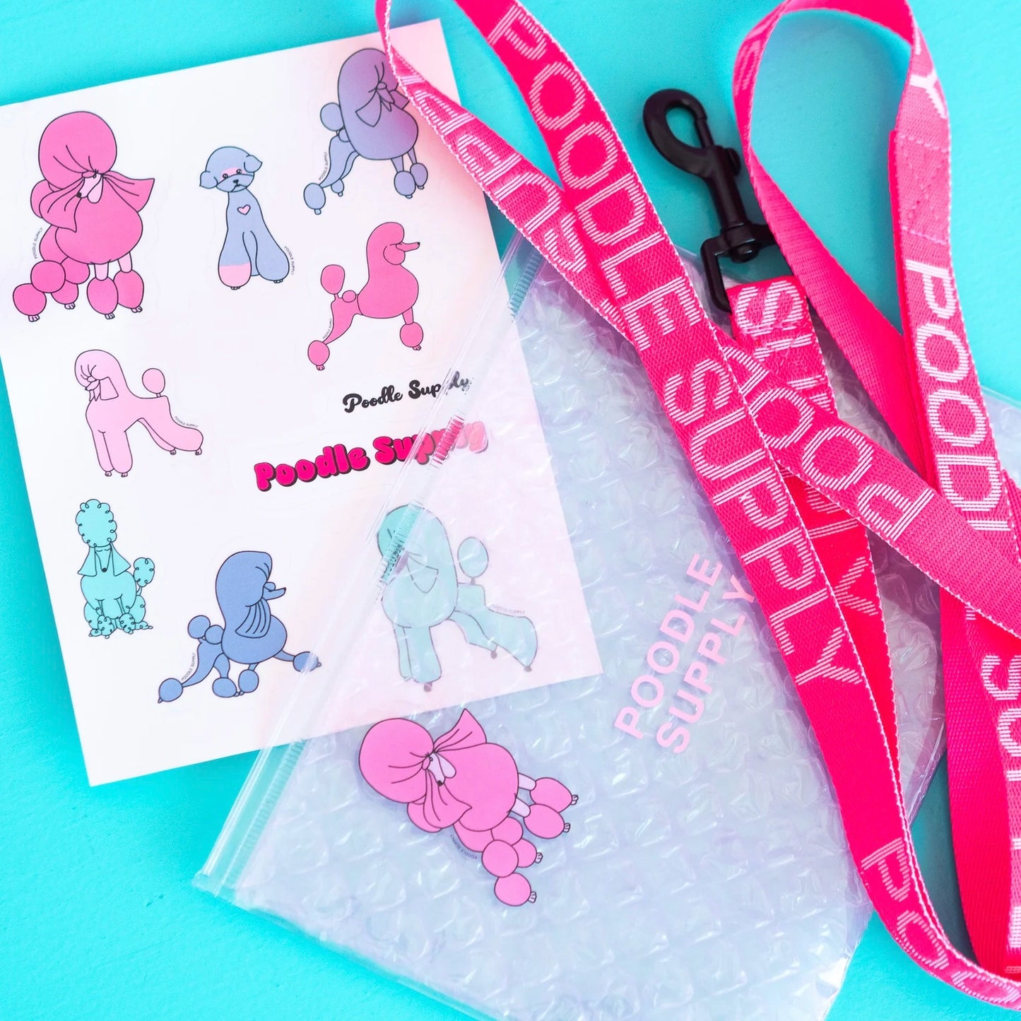Poodle Mania Essential Leash Pink + Pouch Bag with Sticker Set