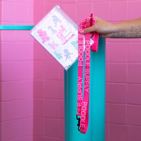 Poodle Mania Essential Leash Pink + Pouch Bag with Sticker Set