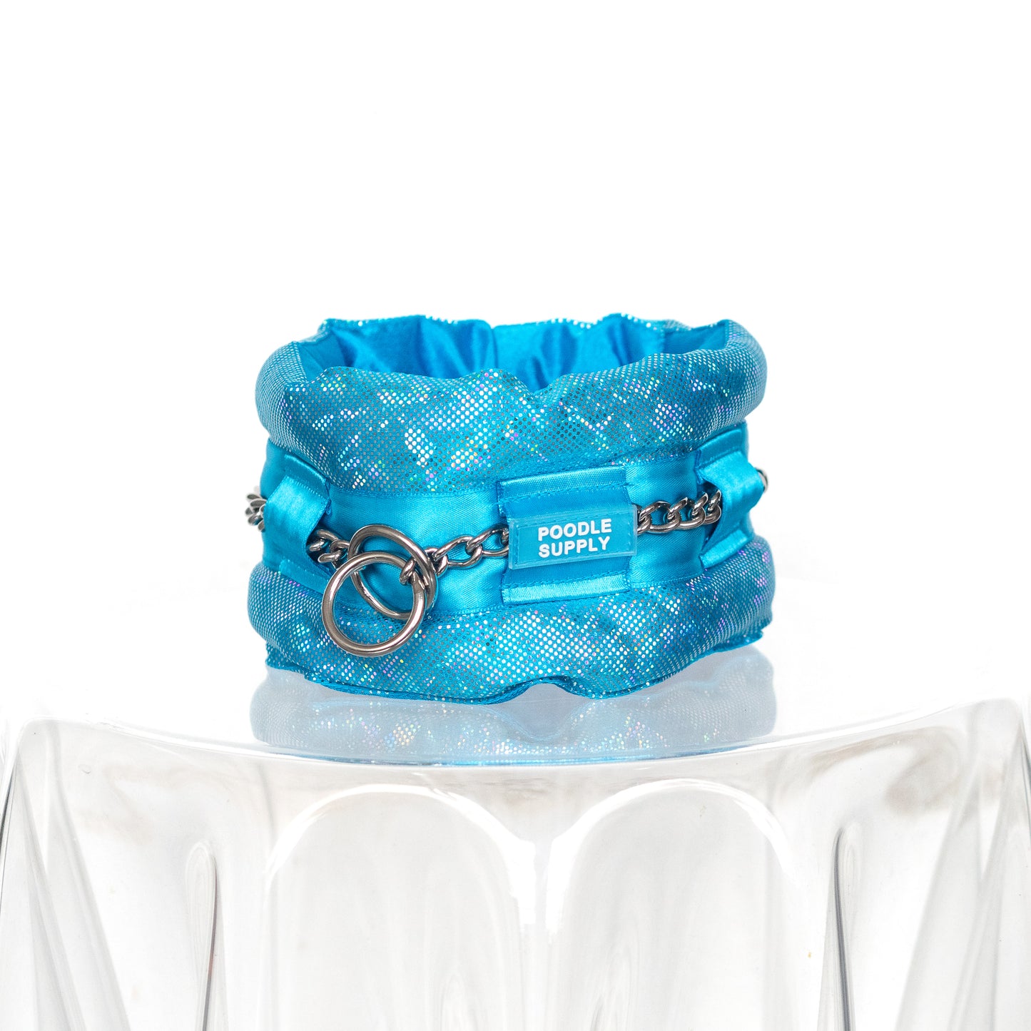 Fluffy Chain Collar Holographic Turquoise