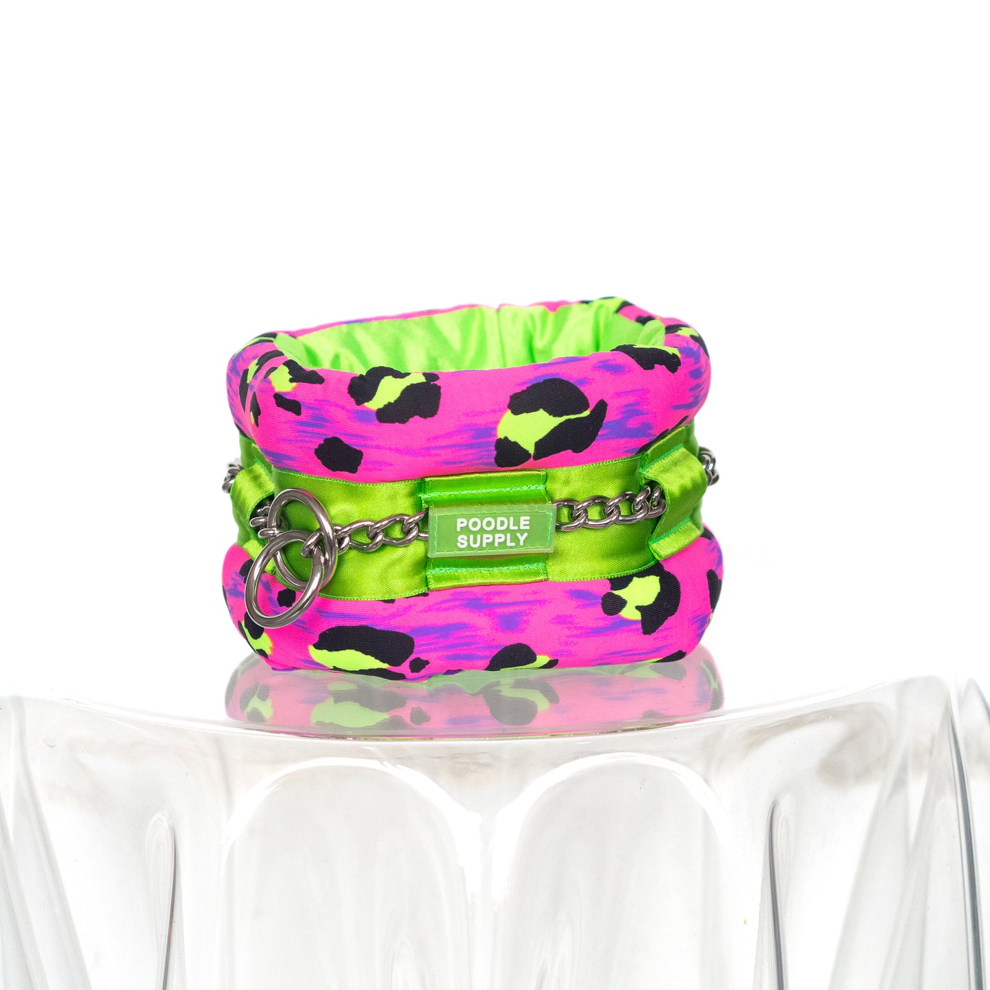 Fluffy Chain Collar Lime Cheetah