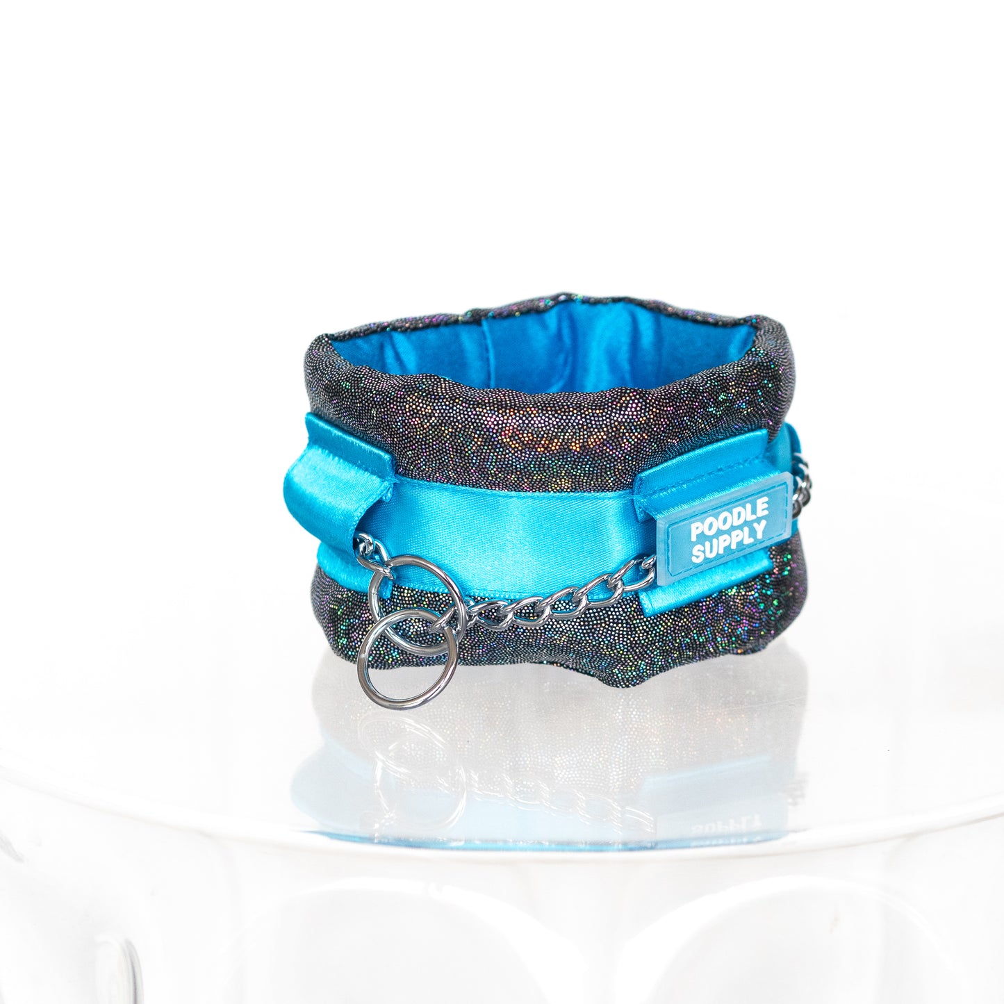 Fluffy Chain Collar Turquoise Holographic