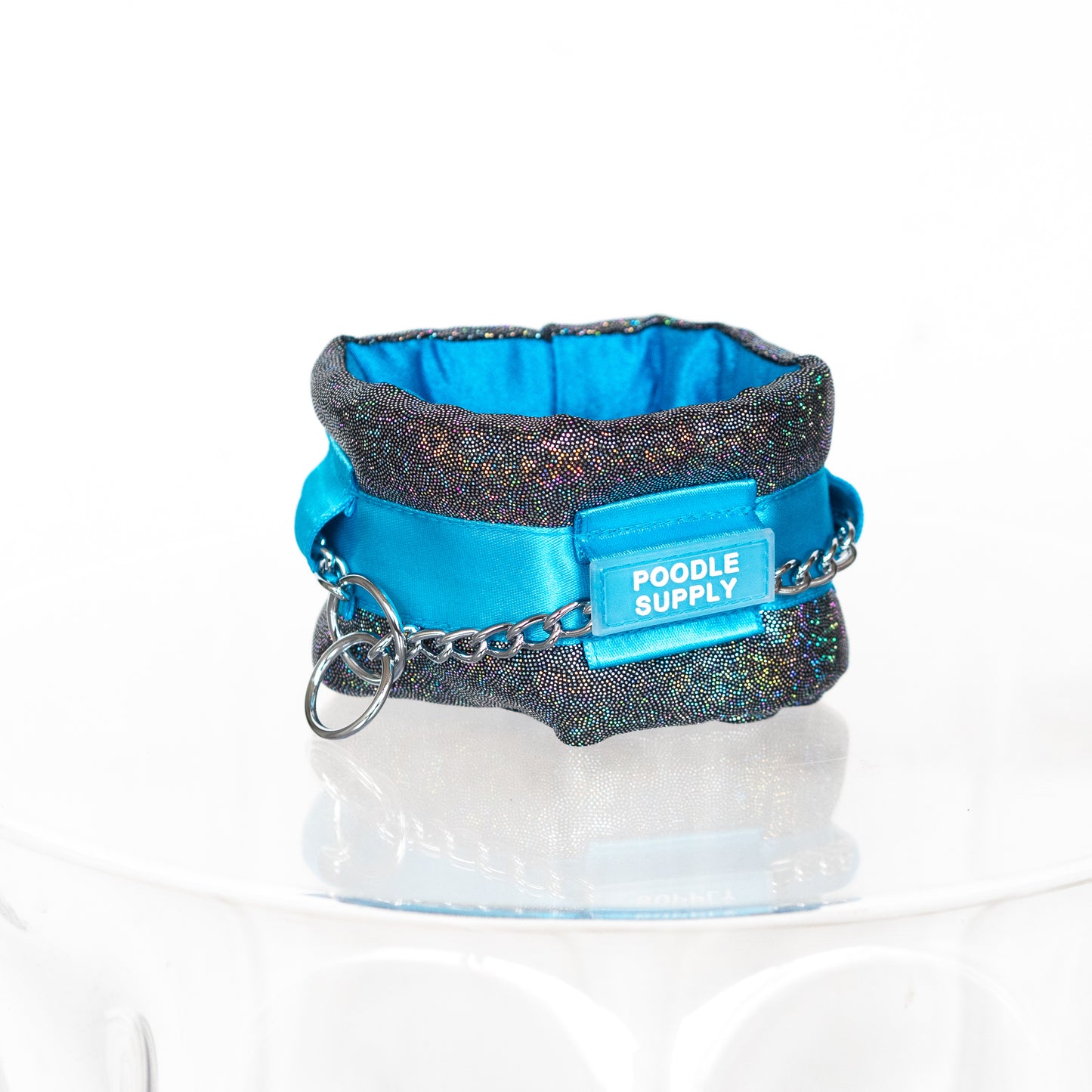 Fluffy Chain Collar Turquoise Holographic