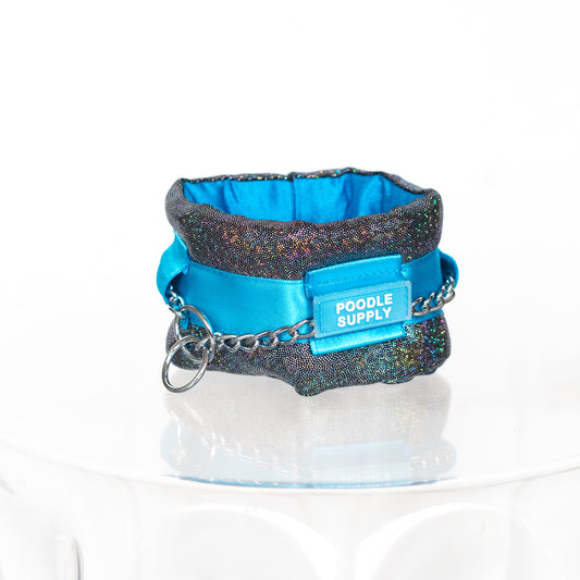 Fluffy Chain Collar Turquoise Holographic