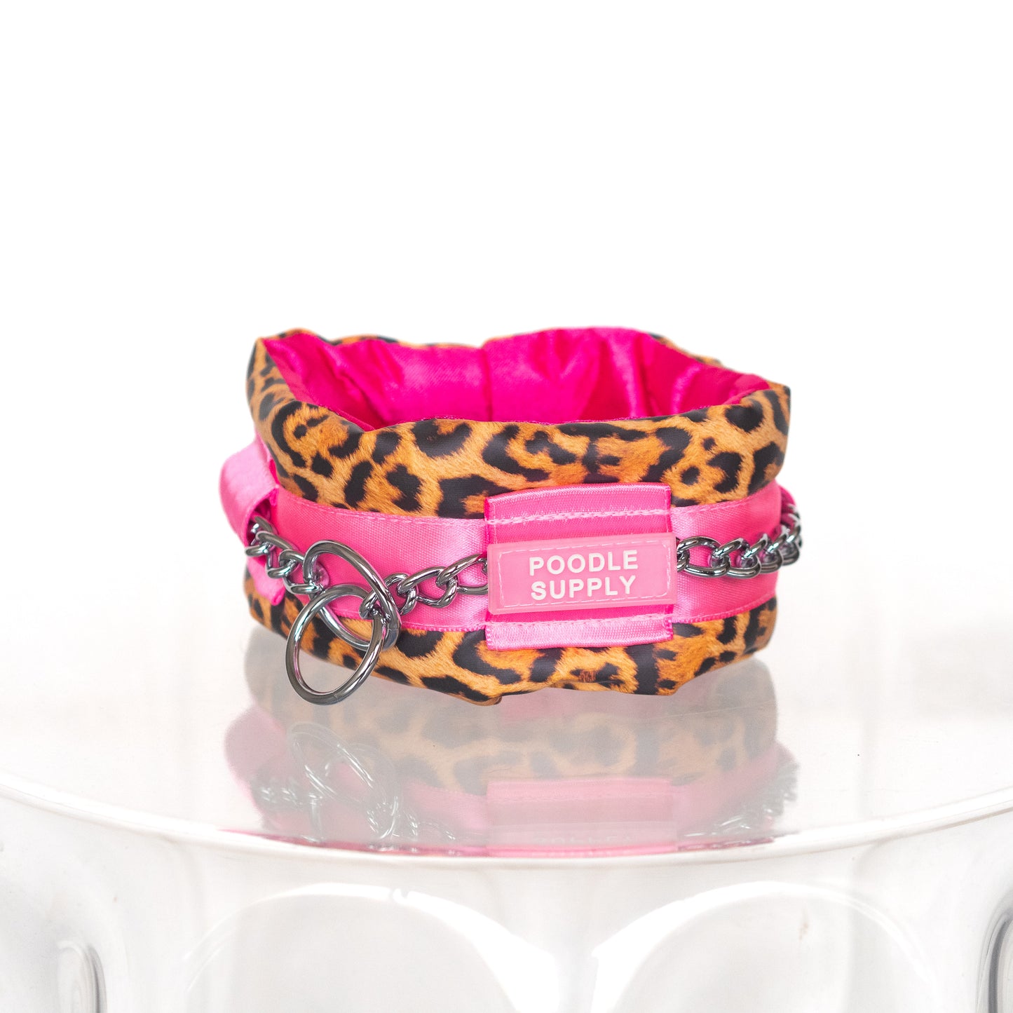 Fluffy Chain Collar Pink Leopard Limited Edition