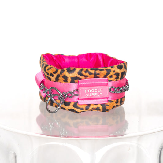 Fluffy Chain Collar Pink Leopard Limited Edition